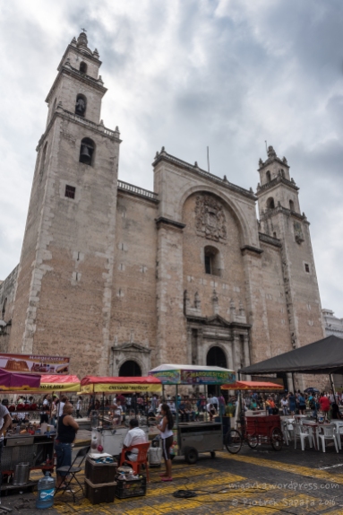 Busy Sunday morning. In front of cathedral, in Merida, Yucatan